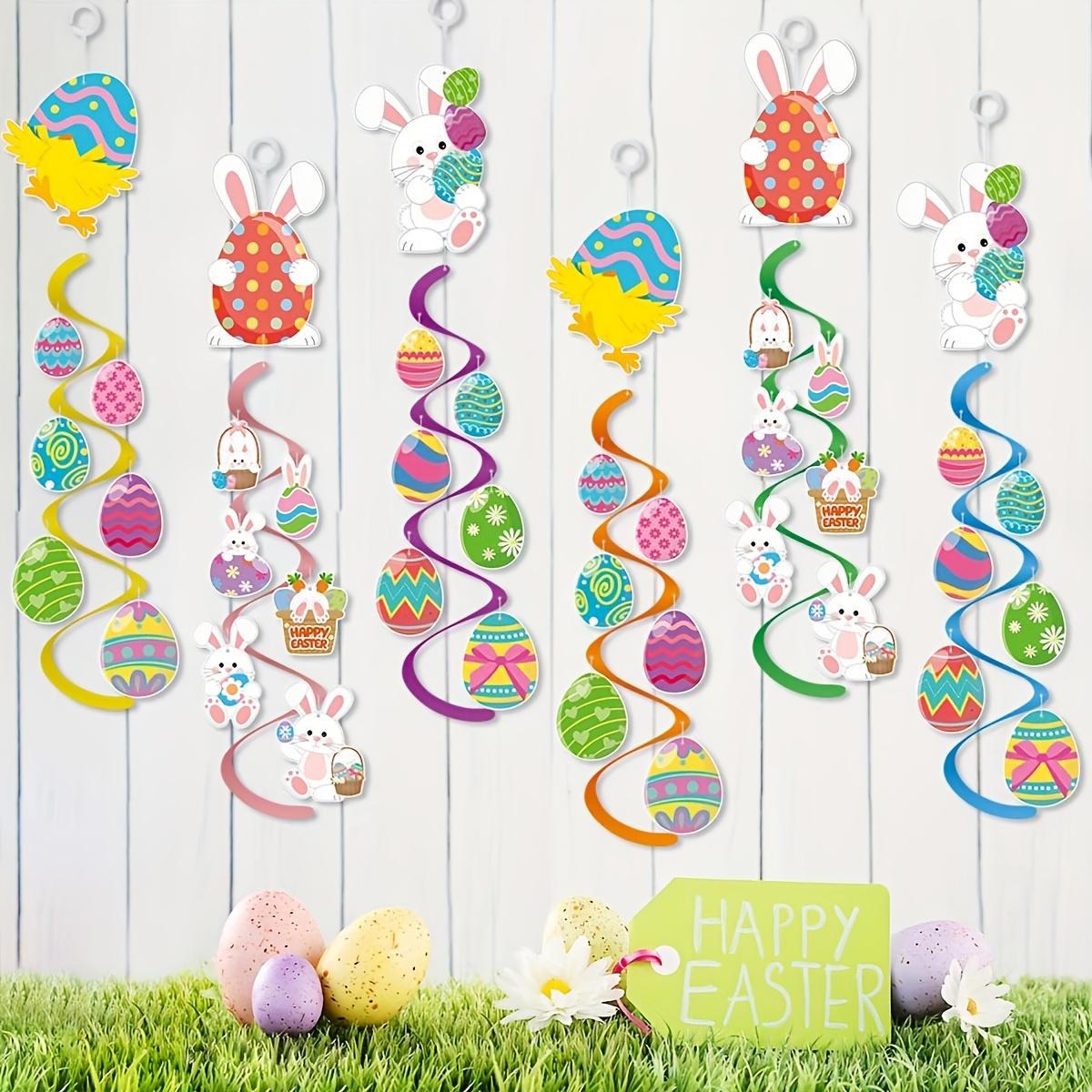 

6Pcs Easter Decoration Spiral Hanging PVC Easter Egg Rabbit Rotating Wind Chime Spiral Hanging Decoration