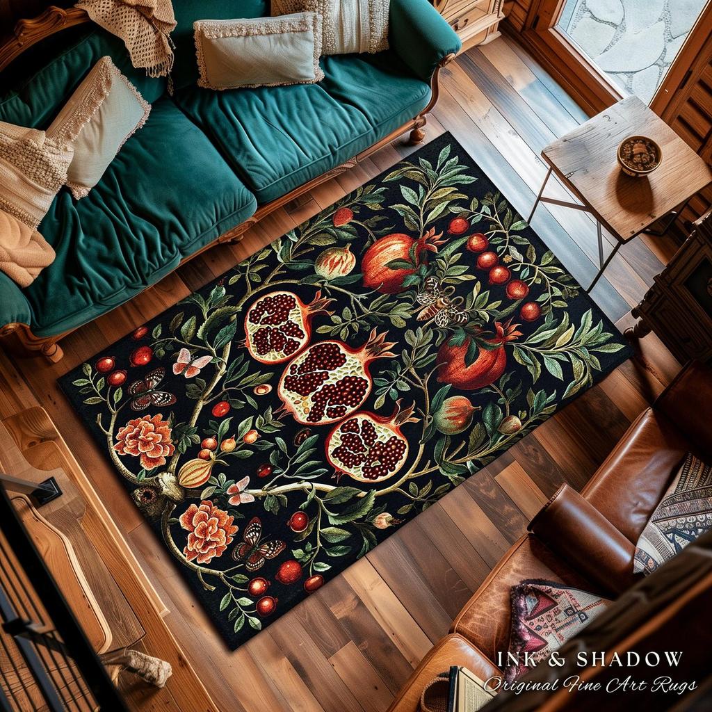 Pomegranate Flower Carpet Retro Baroque Style Entrance Carpet Bohemian Style Bedroom Warm Atmosphere Decorative Rug