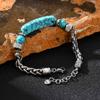Vnox Stainless Steel Natural Turquoise Bead Bracelet for Men, 19+3cm Adjustable Chain Wristband, Fashion Jewelry Gift for Him