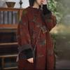Women Vintage Dresses Print Floral Button Spring Stand Long Sleeve Chinese Style Loose Dresses
