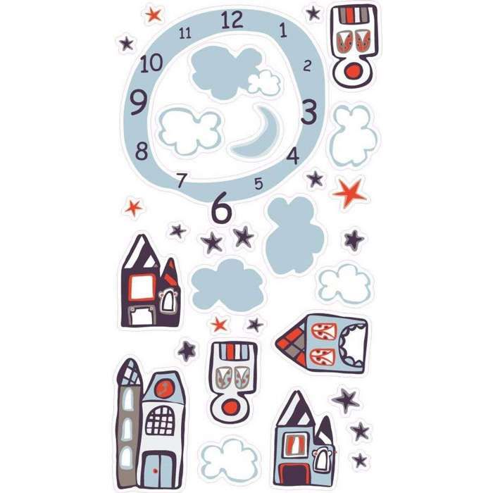 Stickers repositionnables horloge mural ensemble de maisons