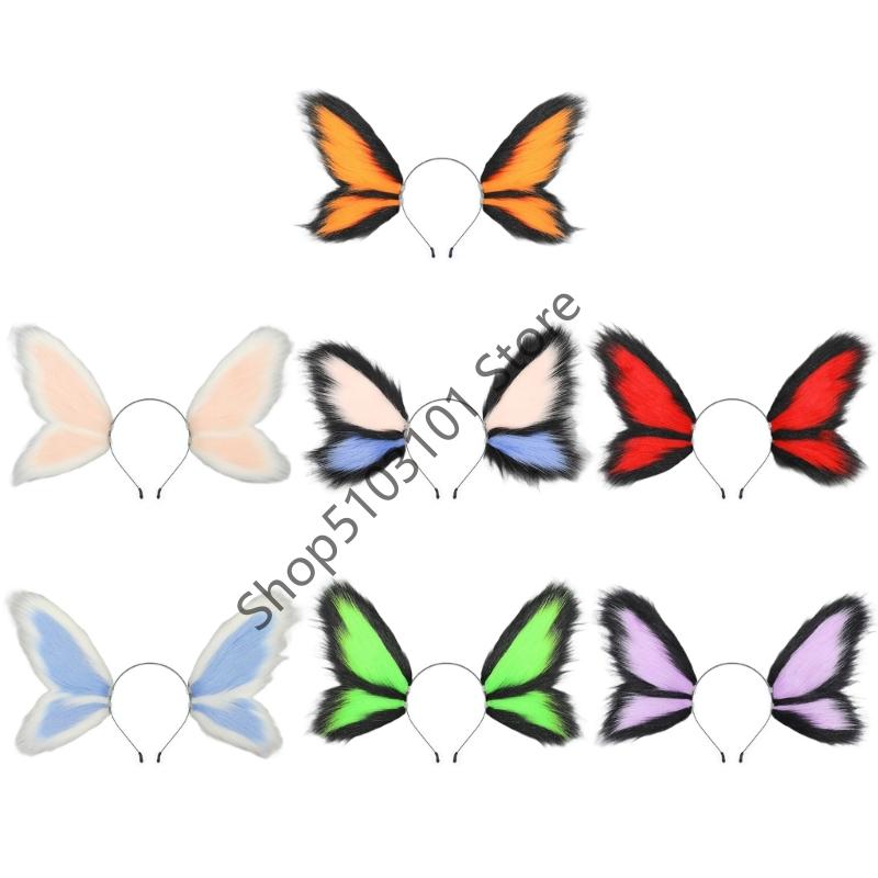 X6HE Adjustable Plush Elf Butterfly Fairies Ear Headpiece For Kids Adult Roleplay Costume Halloween Theme Event Headpiece