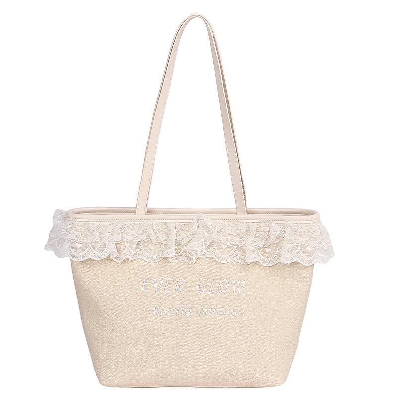 New niche cute playful high-end lace handheld canvas bag shopping bag tote bag