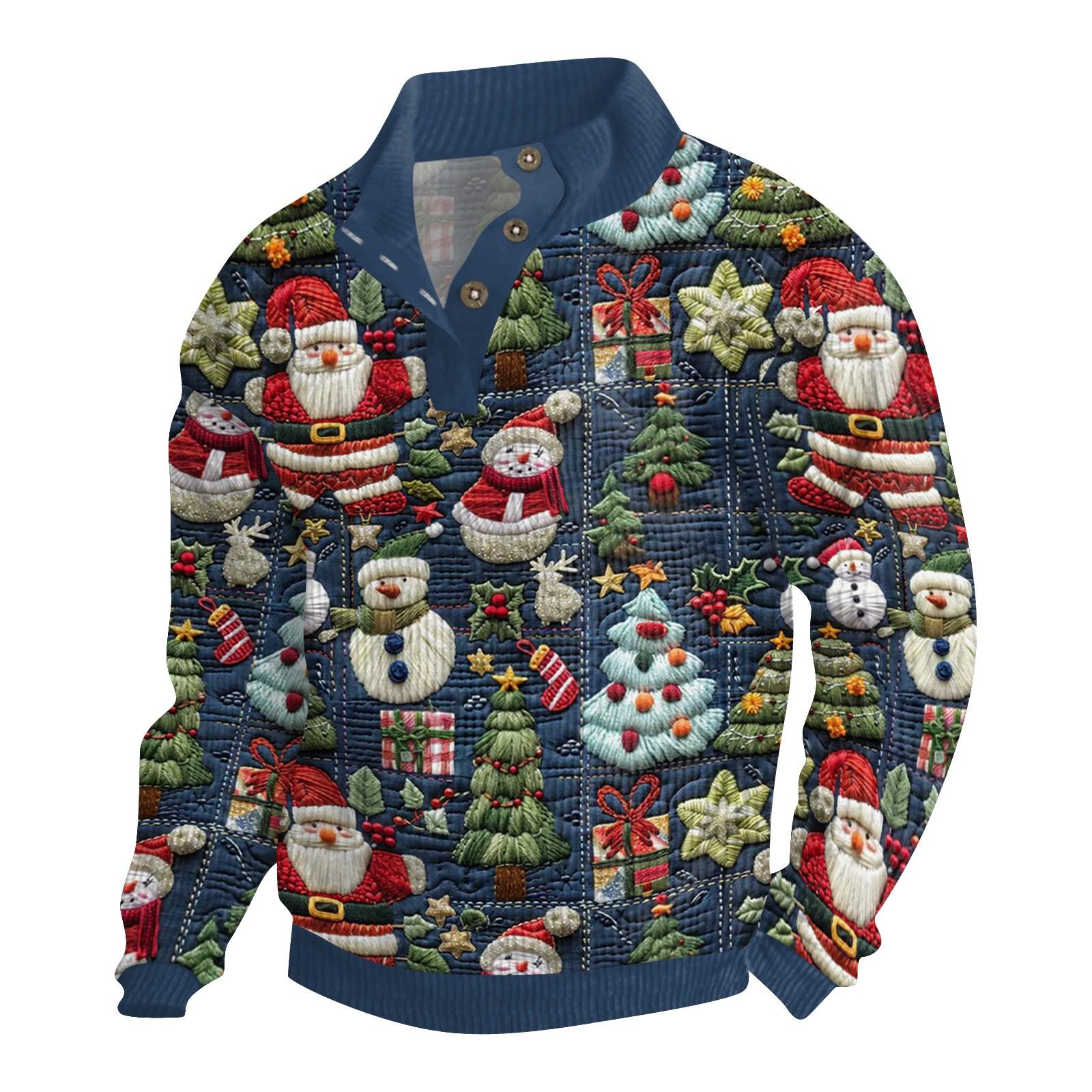 

Мужская рождественская хлопковая рубашка-пуловер с длинным рукавом для активного отдыха, винтажная вельветовая рубашка с воротником-стойкой и пуговицами, повседневная толстовка с рождественским принтом M