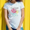 Summer Womens Short Sleeve Cotton T Shirt Happiness Floral Print for Casual Summer Vacations Young Women with a Cheerful Style