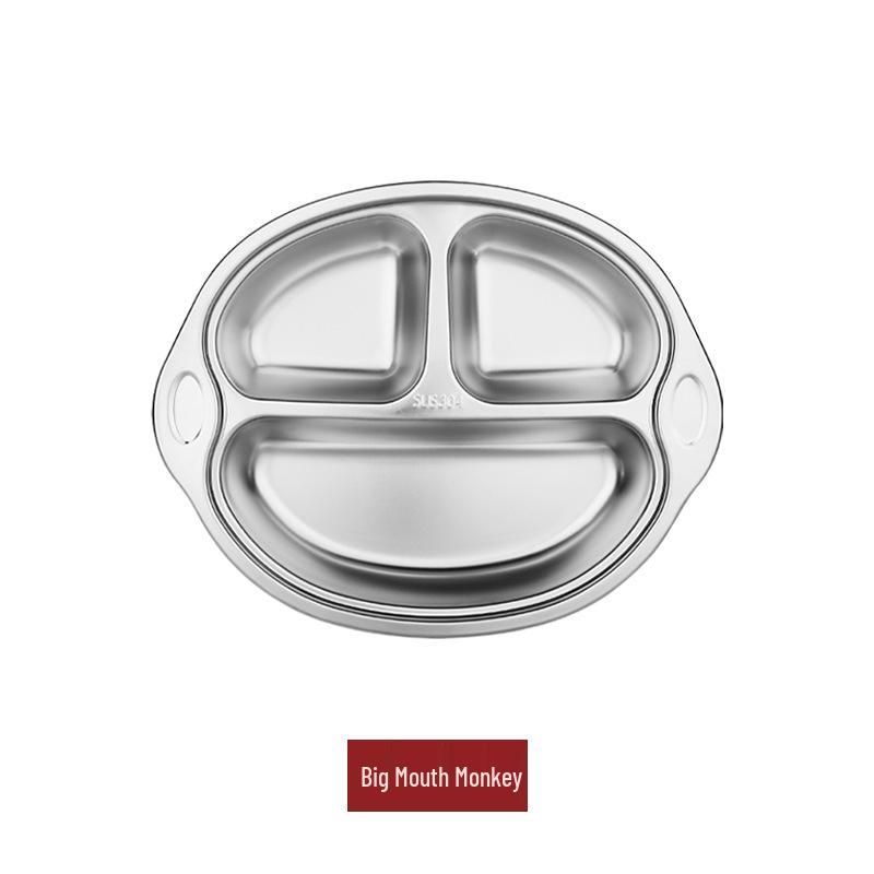 Creative 304 Stainless Steel Children's Divided Plate - Cartoon Anti-fall Design for Kindergarten and Baby Tableware.