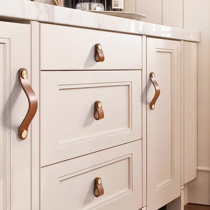 Anti-Collision Leather Pull Handle for Cabinet/Wardrobe/Drawer - Soft, Single Hole, Ideal for Children's Room