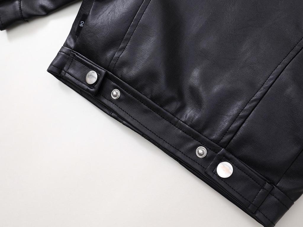 Kids' Korean-Style Leather Motorcycle Jacket - Long-Sleeve, Stand Collar, Autumn 2025 Collection