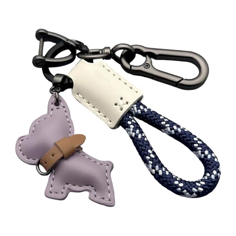 Stylish French Dog PU Leather Key Rings Secure Antislip Design Comfortable Grip For Office Travel Outdoor Use