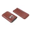 3 Finger Cigar Case High Grade Leather Travel Portable Cigar Holder with Cutter Coffee