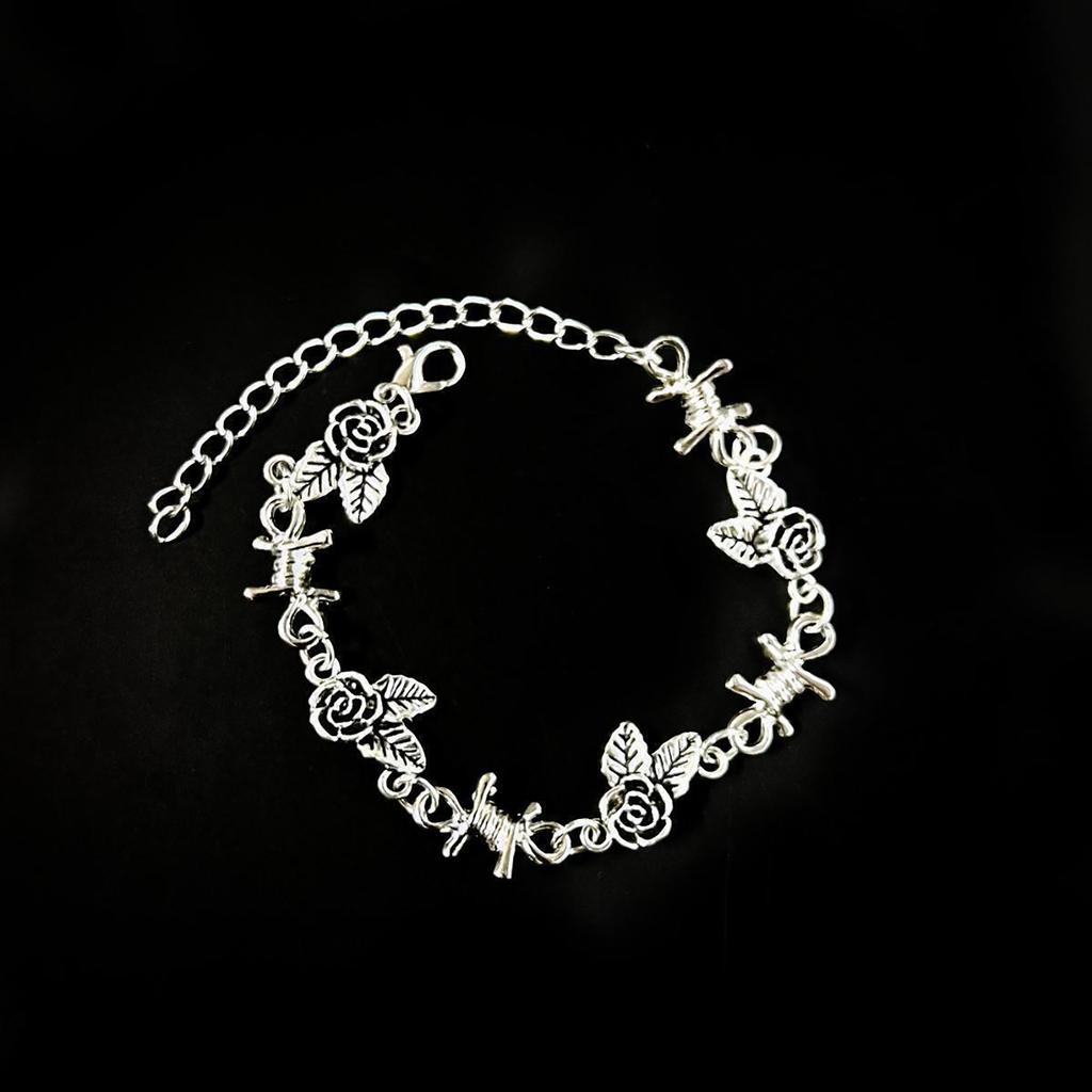 Victorian Style Rose Flower Link Bracelet Chic Florals Charm Hand Chain for Ladies Women's Alternative Occult Jewelry