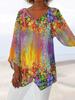 Women Casual Loose V-Neck Irregular Hem Long Sleeve Top