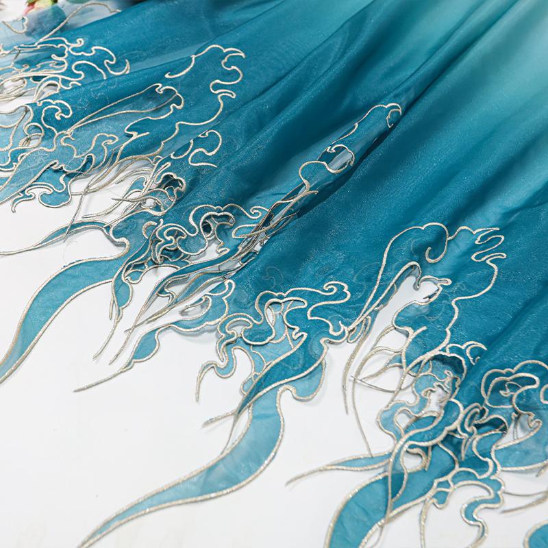

Lotus Leaf Chiffon Fabric Gradient Embroidery Tulle Organza for DIY Hanfu Shirts Doll Clothing Sewing Chinese Style Craft 100X150cm