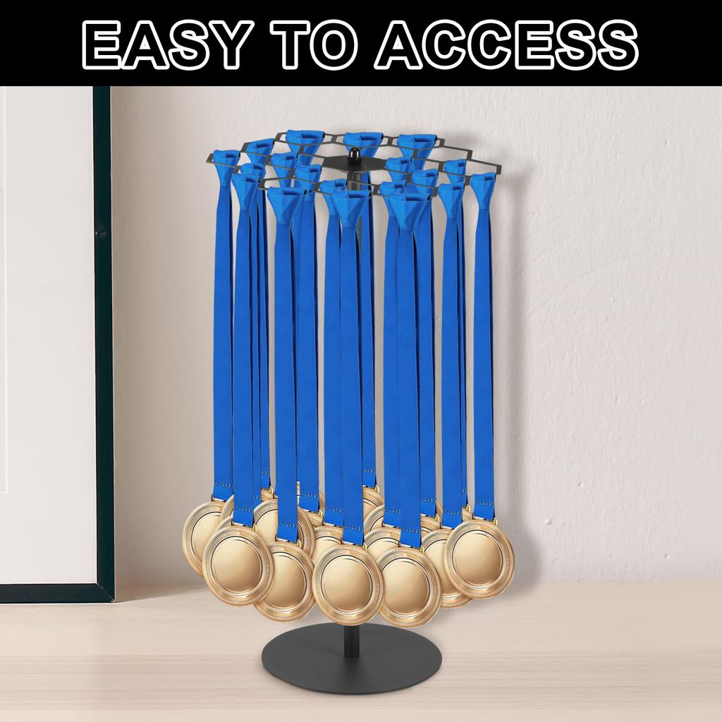Metal Medal Rack Tabletop Medal Holder about 45 Medals Capacity Medal Display Holder for Sports Rotatable Medal Hangers Display