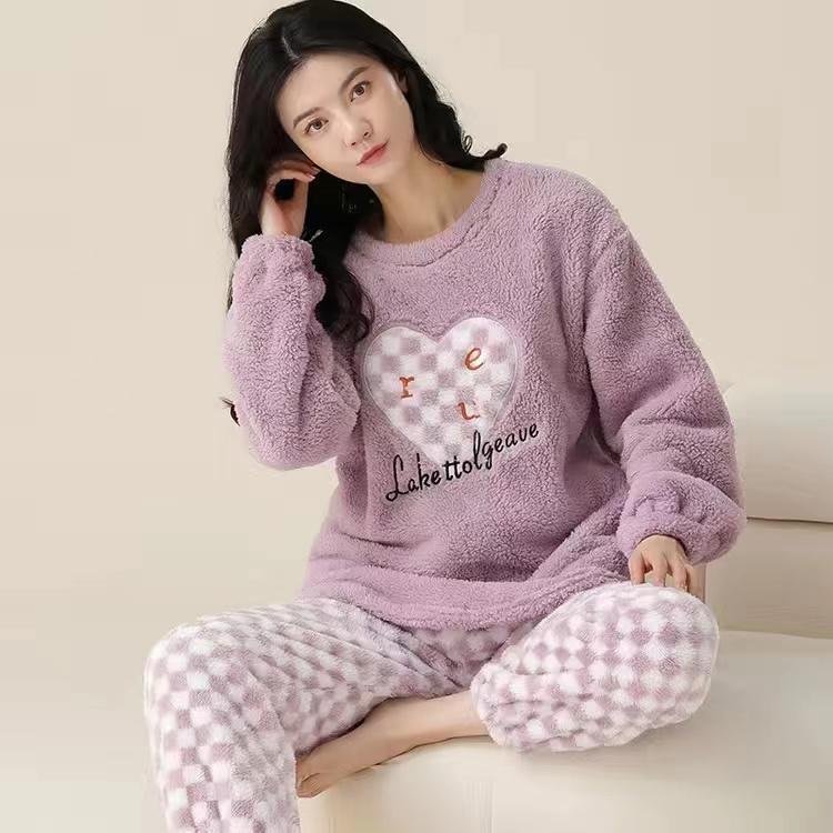 2025 Autumn Winter Cartoon Pajamas Sets for Women Warm Thicken Pajama Long Sleepwear Girl pyjamas Coral Fleece Homewear Clothes