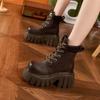 Plateausohlen-Martens Damen 2025 Herbst und Winter neue Stiefel kleiner interner Höhenzuwachs Stiefeletten vielseitig dicker Absatz große gelbe Stiefel