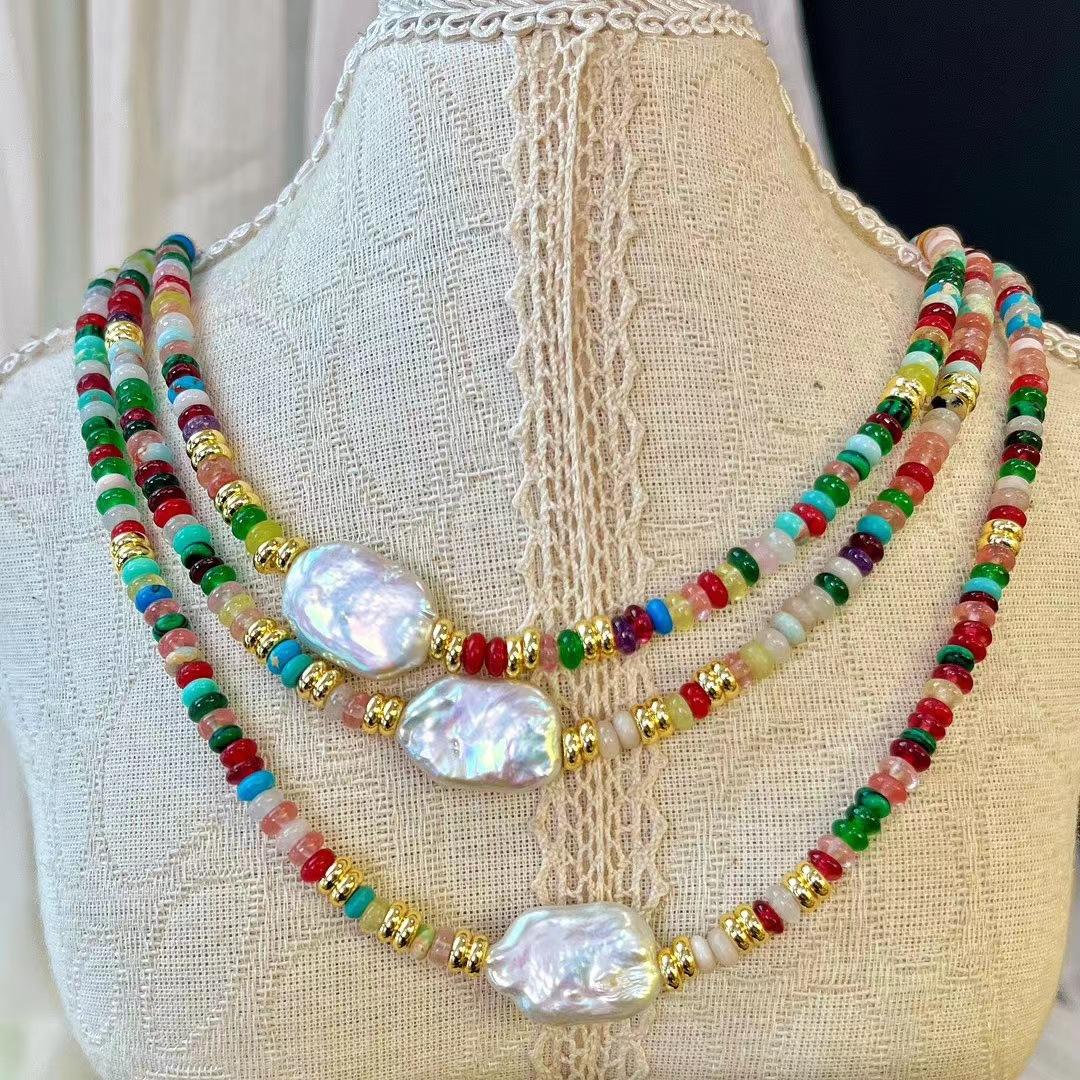 Vintage Colored Bohemian Abacus Beads Natural Baroque Pearl Necklace Handmade Beaded Personalized Clavicle Chain Women