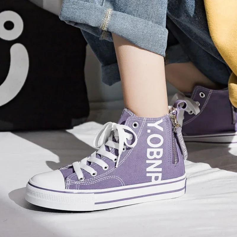 Fashion Fashion Casual Women's Shoes Spring New High Top Flat Shoe Comfortable and Non Slip Women's Sports Shoes Versatile Canvas Shoe