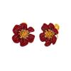 Orecchini Retrò Stile Cinese Fiore di Prugno: Raffinati Orecchini Rossi Fioriti Sbiancanti con Clip a Piastrina Bobina Zanzare per Autunno/Inverno.