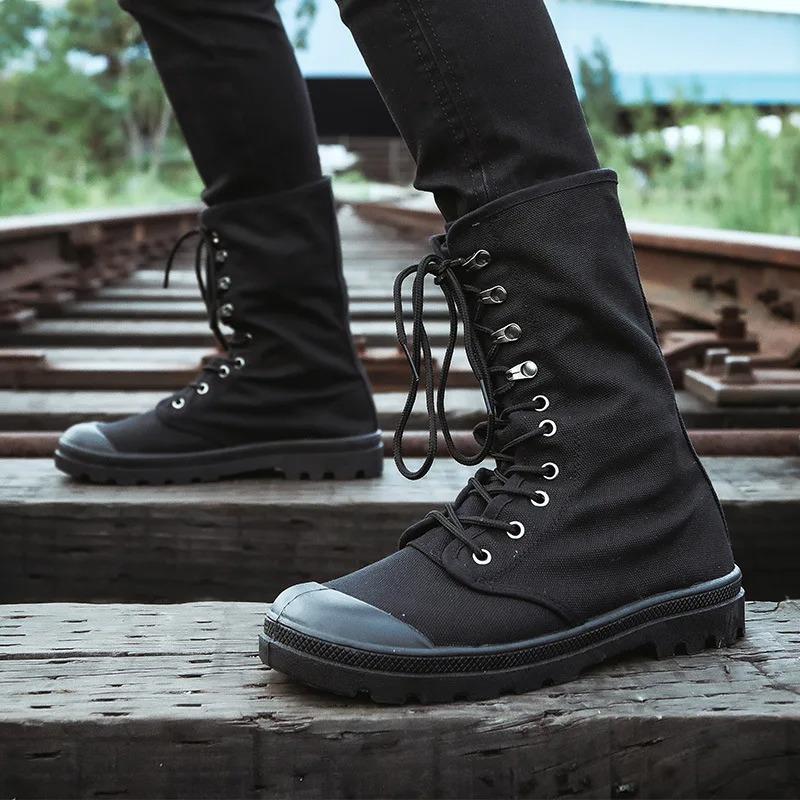 Luxury Men's Shoes 2026 Autumn High Top Canvas Boots Fashion Anti Slipwork Shoes for Men Outdoor Hiking Boots Zapatos De Hombre