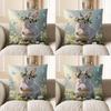 2D Cute Bunny With Egg And Butterflies Pillow Cover Pattern Cushion Cover Suitable For Sofa Bedroom Car Pillow Cover