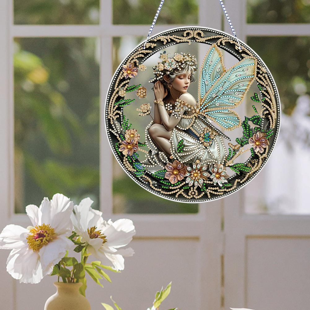 PVC Glass Special Shaped Vintage Pattern Diamond Painting Hanging Suncatcher Diamond Drawing Suncatcher Ornament for DIY Craft