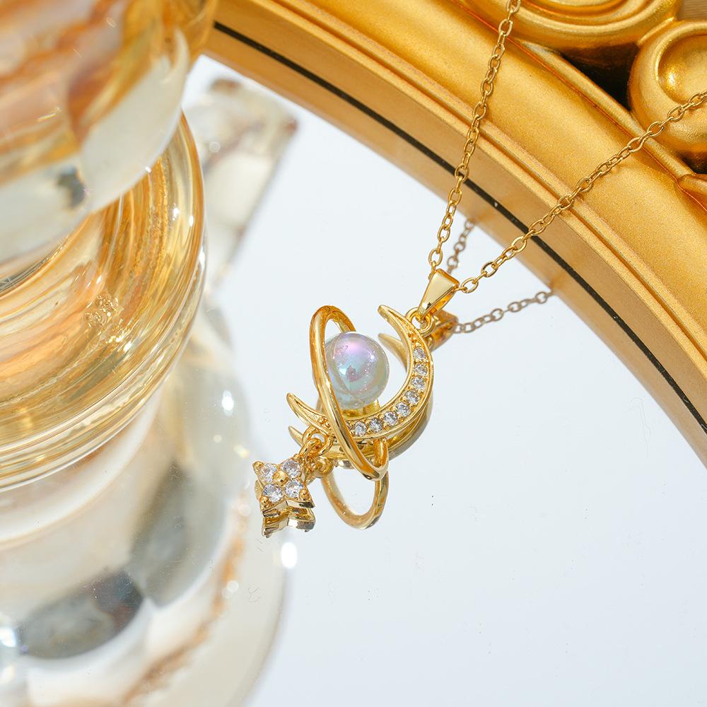 Pearl Star River Necklace Versatile High-end Light Luxury Collarbone Chain Moon Star Micro Inlaid Jewelry