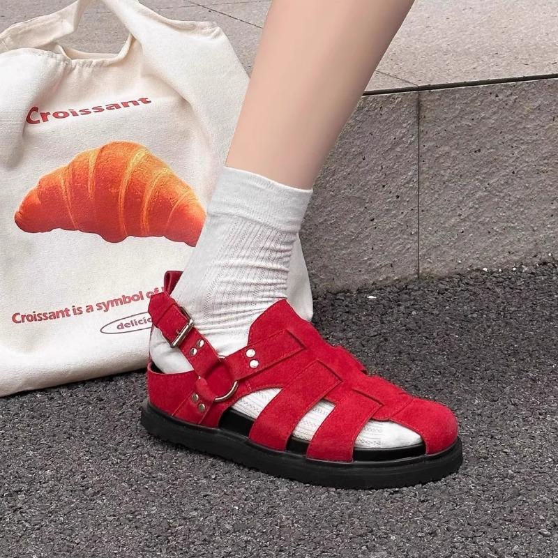 Summer new cowhide bag head sandals women's outer wear casual versatile rivets fashion sandals beach