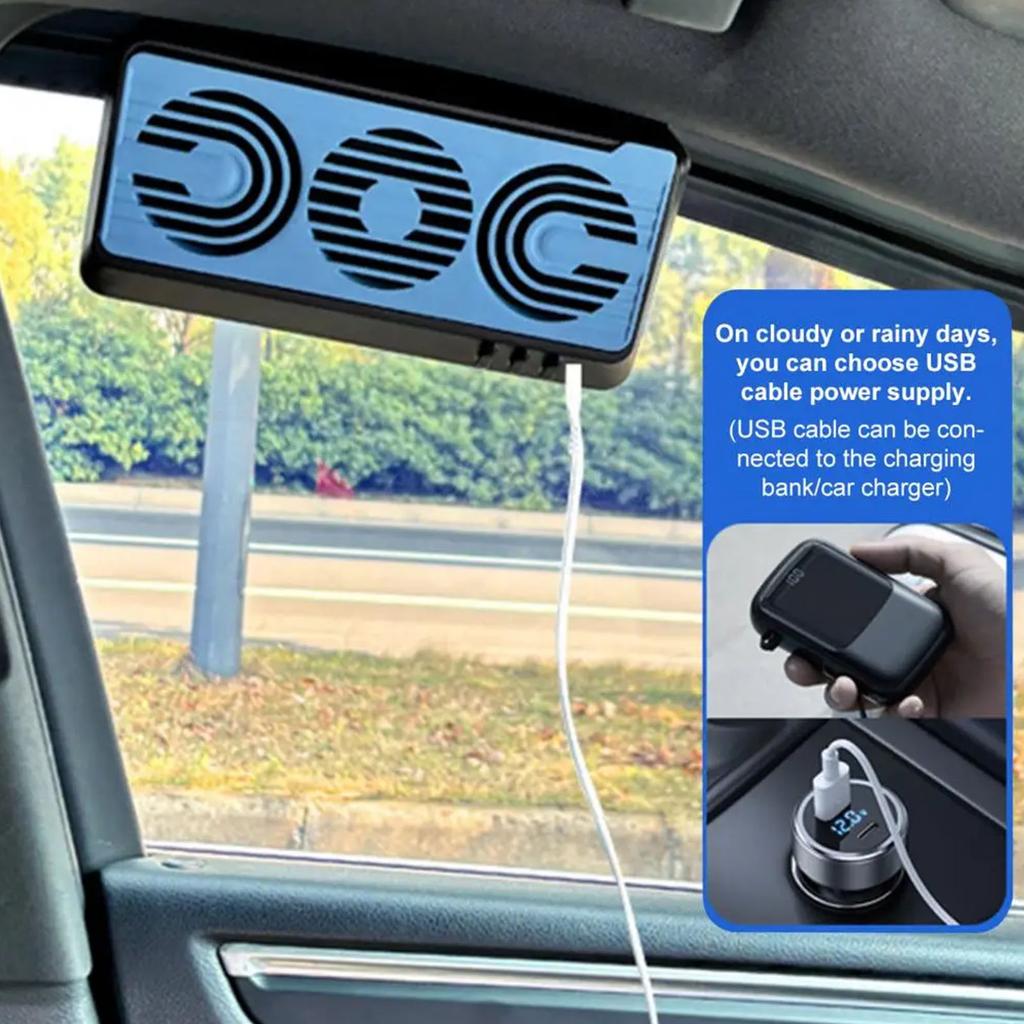 Portable Solar Powered Auto SUV Cooling Exhaust Fan 3 Fans for Efficient Air Circulation and Comfort Temperature Control