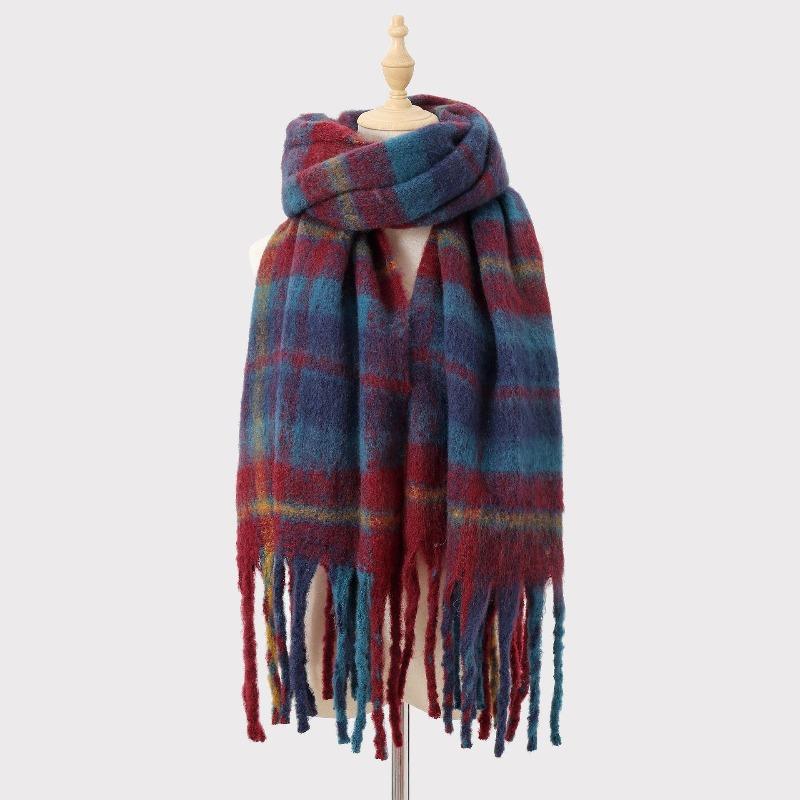 Winter warm mohair plaid fringed scarf female designer high-end versatile soft atmosphere scarf