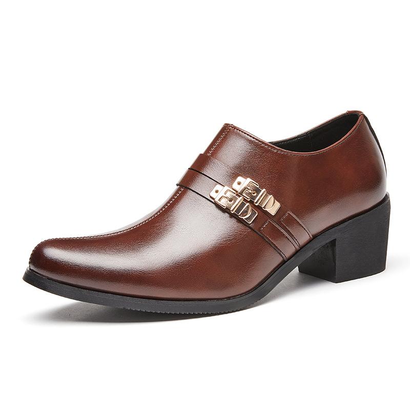 Summer Pointed Cuban Shoes Men's Large Size High Heels Casual Business Dress Leather Shoes Wedding Shoes