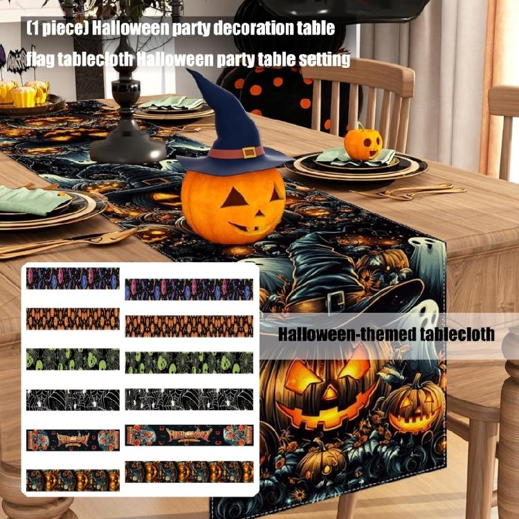 Classical Halloween Party Table Cover With Pumpkin Spiderweb Skull Pattern Washable Linen Fabric Table Runner Decoration