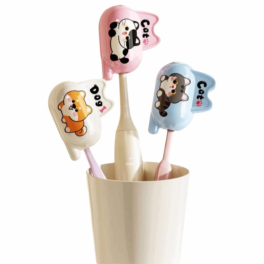Cute Cartoon Toothbrush Head Cover Spring Loaded Clip Toothbrush Head Protector Travel Toiletries