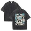 Vintage Washed Anime Character Print T-shirt Men Casual Loose Streetwear Cotton Short Sleeve Tops