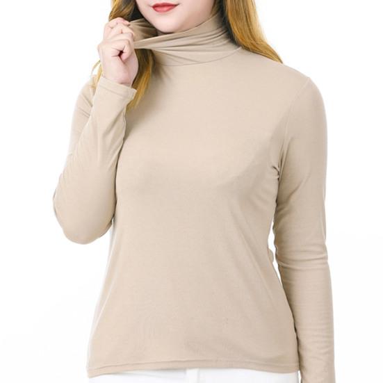 Women Bottoming Tops High Collar Long Sleeve Slim Fit Pullover Tops Solid Color Basic Turtleneck Blouse Daily Wear
