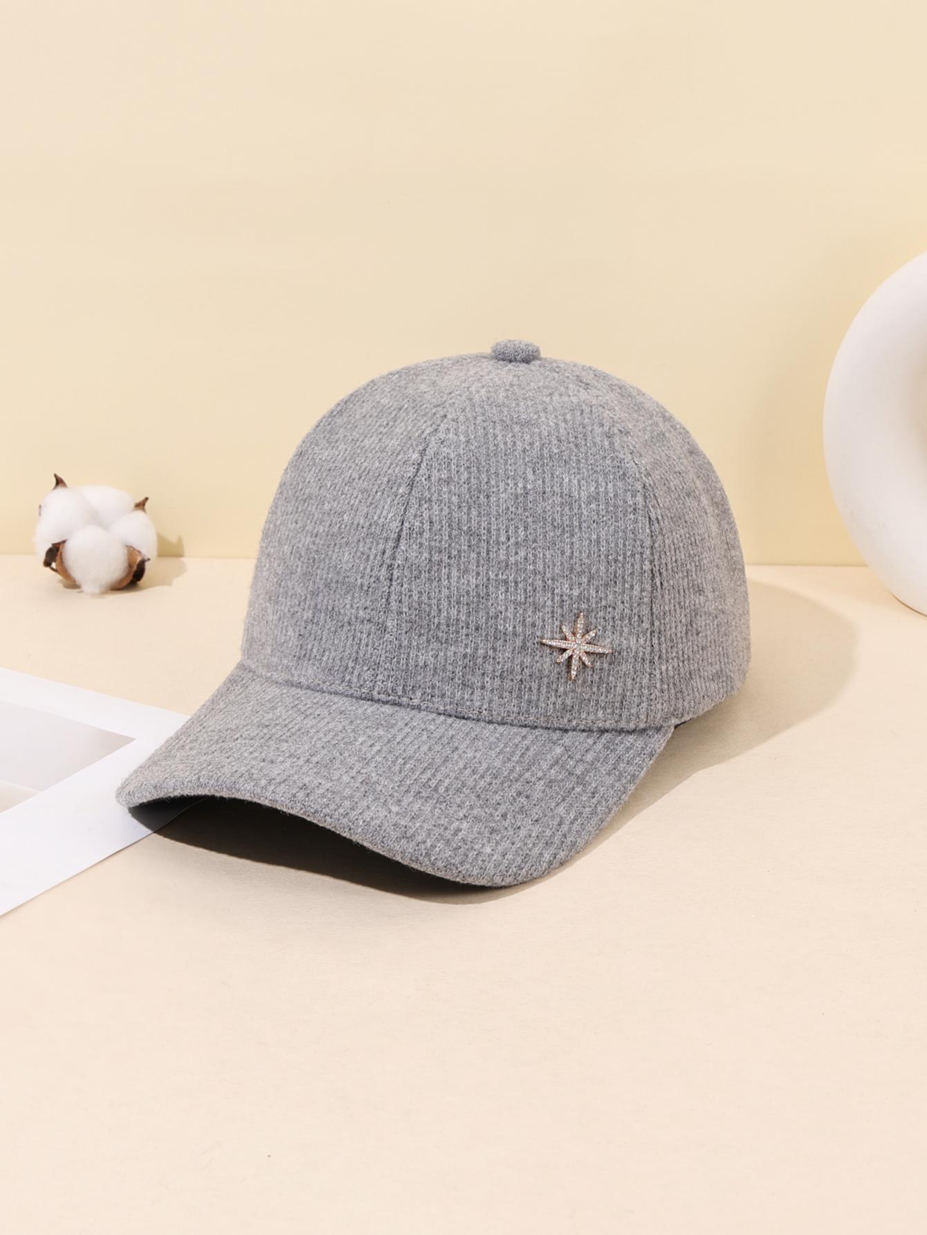 

1/2PC Beige Rhinestone Star Baseball Cap - Soft Warm Winter Hat for Cold & Sun Protection, Chic Streetwear Daily Outfit сірий