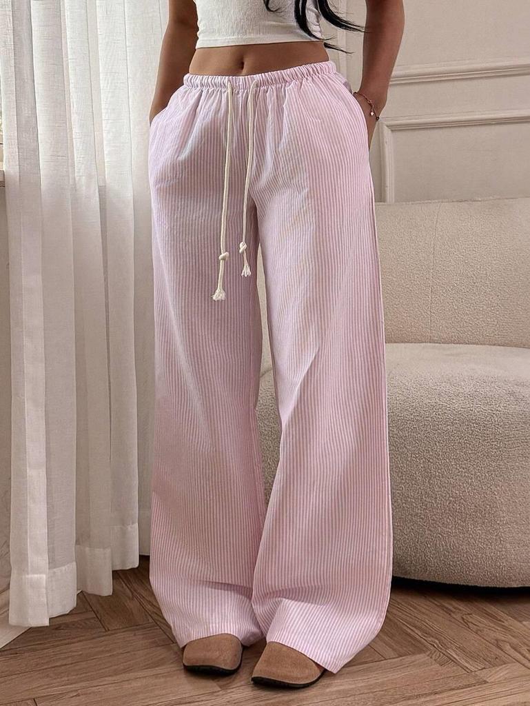 2025 Summer Women's Striped Wide-Leg Tie Pants - Casual & Versatile