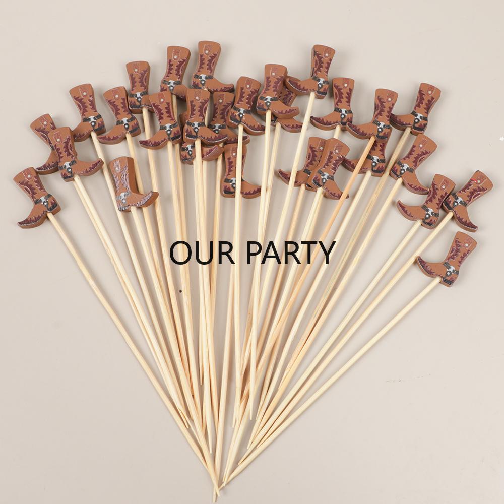 

100Pcs Western Cowgirl Theme Bamboo Fruit Forks Cowboy Hat Boots Buffet Dessert Pick for Birthday Bachelorette Party Decoration