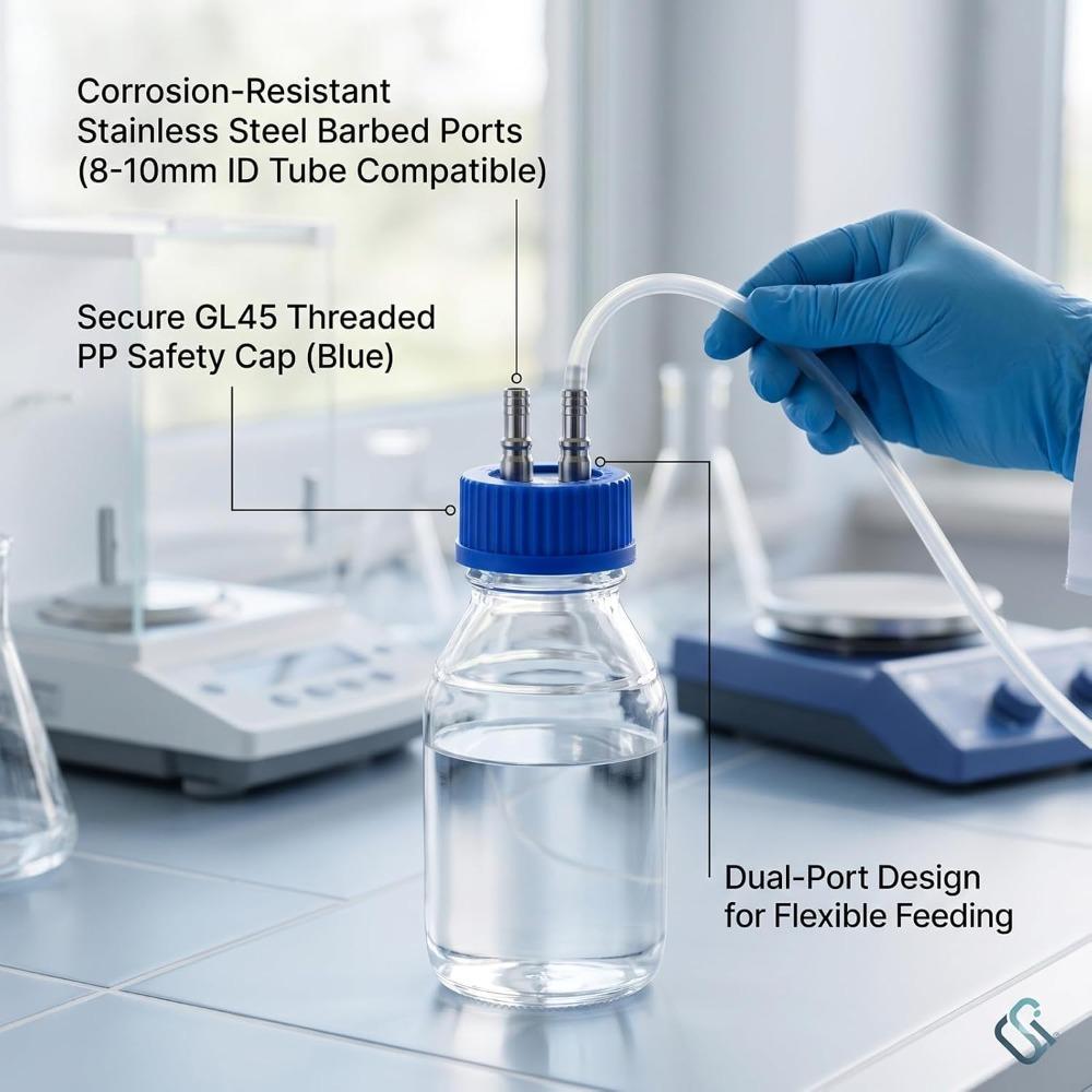 2 Port Design Mobile Phase Filling Cap 8mm Diameter Liquid Filling Cap Laboratory