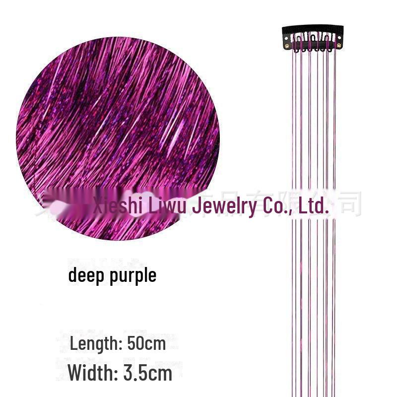 Set de extensii de păr cu beteală Laser Silk, format din 6 bucăți: Șuvițe aurii și argintii, fără cusur, colorate, cu sclipici