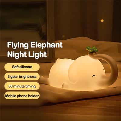Lumină de noapte din silicon pentru copii, elefant drăguț pentru bebeluși, lampă de noapte de dormit cu reglaj cu temporizare pentru noptieră, decorare pentru dormitor, cadou, ziua de naștere