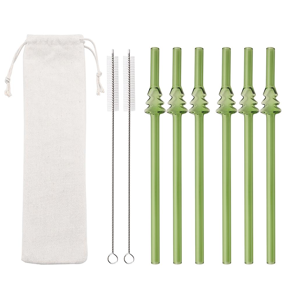 

9 шт. Многоразовые питьевые соломинки Зеленые стеклянные соломинки Экологичные Высокоборосиликатное стекло Трубка из стекла Вечеринка Бар Посуда для напитков