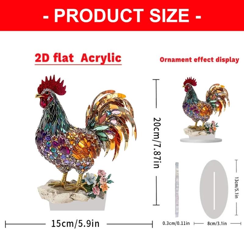 Rooster Statue Tabletop Ornament with Display Base Shatterproof Acrylic Animal Figurine for Home Office Desk Decoration