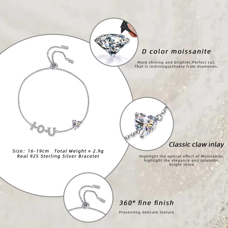 Bague Ringen Heart-shaped Carbonite Bracelet 1CT Sapphire Fashion Ladies 925 Sterling Silver Platinum-plated Platinum Jewelry Party Gift