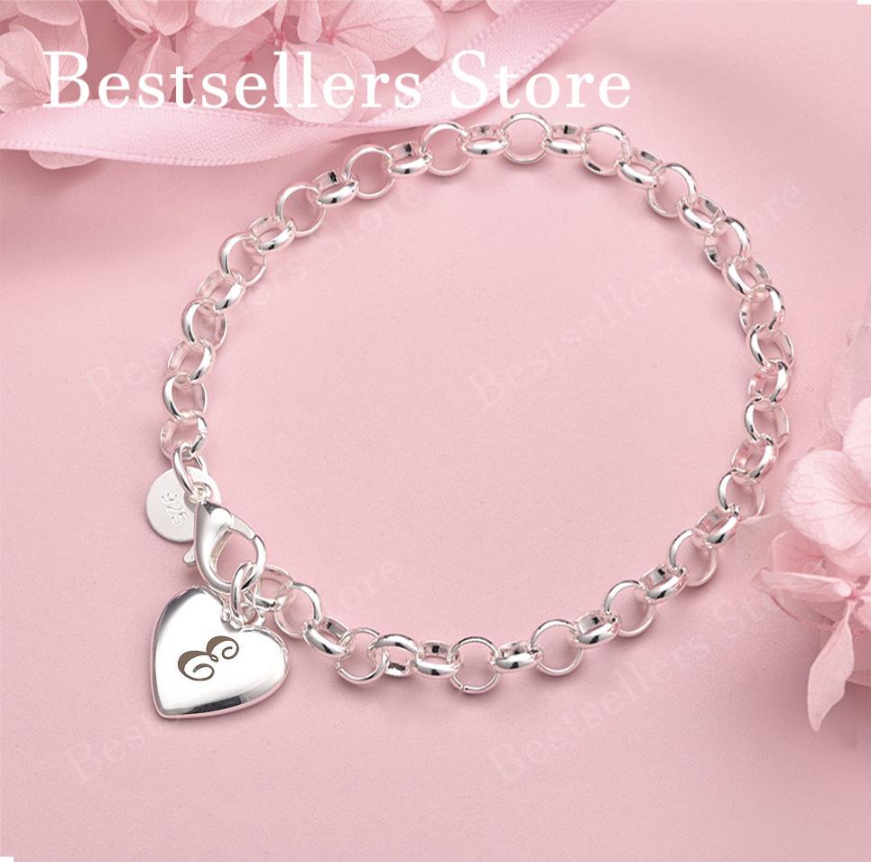 Luxury 925 sterling silver 8-inch 26 letter heart-shaped bracelet for women's fashionable wedding accessories