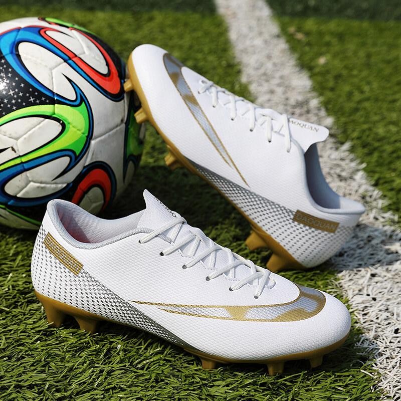 Herren Leder Fußballschuhe für Jungen Mädchen Kinder Jugendliche Gebrochene Stollen Flacher Boden für Training Sport Outdoor Stollenstiefel