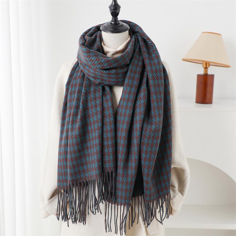 Women Autumn Winter Sweet Knitted Scarf Headscarf Ladies Men Casual Preppy Houndstooth Scarve Mujer Male Wrap Shawl Unisex New