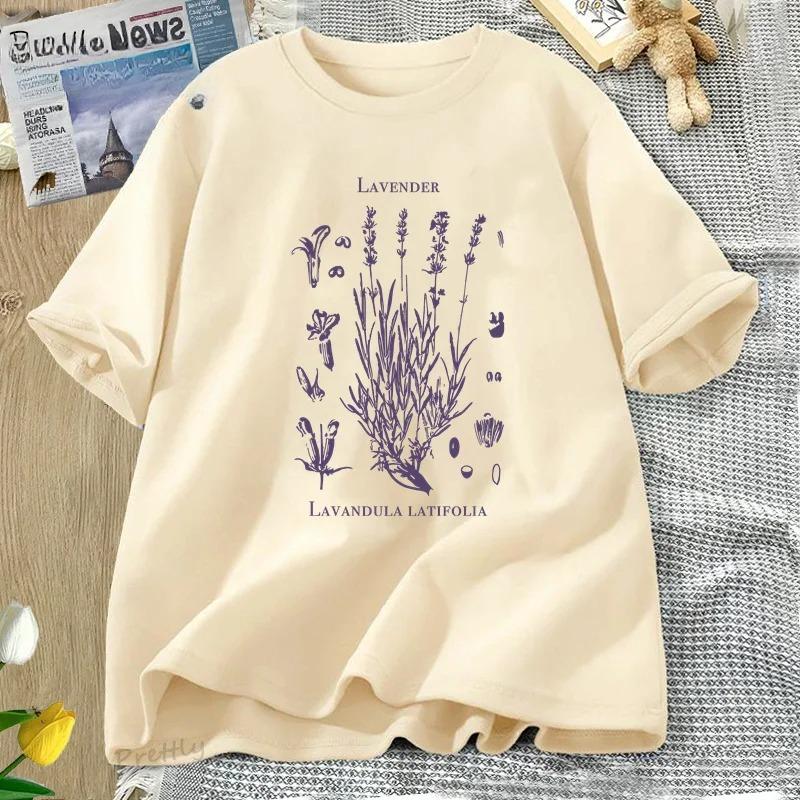 Retro Lavender Graphic T-Shirt Wildflowers Nature Botanical T Shirt Women Short Sleeve Round Neck Tshirt Harajuku Clothes Tees