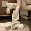 Fashion Winter Fashion Platform Thick Heel Woman Knight Boots Fashion Belt Buckle Slip On Mid Calf Booties