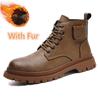 FashionMen Shoe Leather Men's High Top Shoes Classic Motorcycle Boots Riding Mid-Calf Ankle Boots Leisure Walk Non-Slip Man Basic Boots